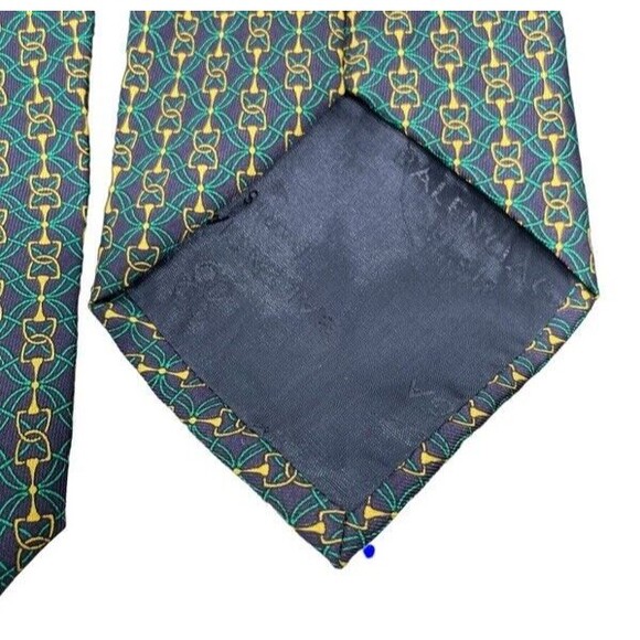 BALENCIAGA 100% Silk Necktie Lux Tie Horse Bit Classic Green Gold Classy Vintage - Picture 7 of 8